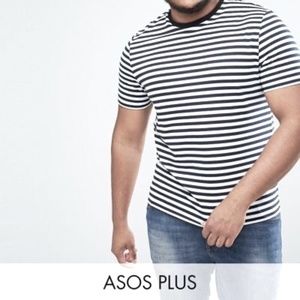 ASOS DESIGN Plus stripe t-shirt in navy and white 4XL